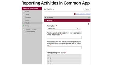 How to fill the activity section of the Common App?